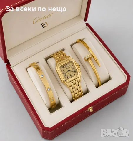 Cartier Дамски Подаръчен Комплект За Жени-Ръчен Часовник Твърда гривна И Гривна Тип Пирон Код SBF11