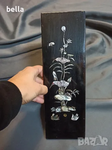 ДЪРВЕНО СТАРО ПАНО ЗА СТЕНА СЪС СЕДЕФ, снимка 1