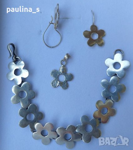 Комплект от сребърни бижута - цветя проба 925 , снимка 4 - Бижутерийни комплекти - 37375218
