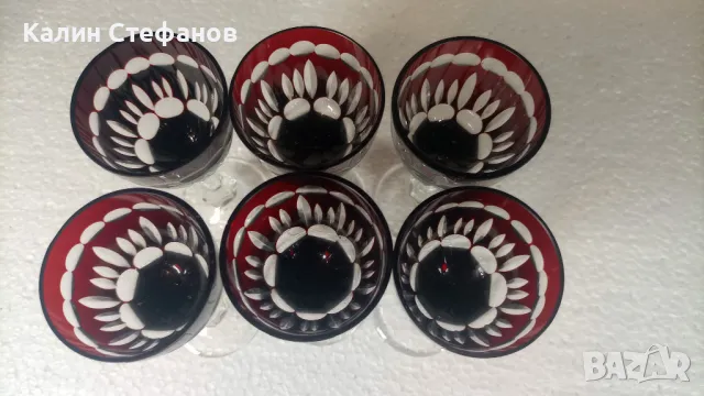 Червен кристал, ракиен комплект от 6 бр, Полша, снимка 7 - Чаши - 50414123