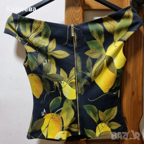 дамски топ с паднали рамена с десен на лимони- Ted Baker , снимка 4 - Корсети, бюстиета, топове - 54311203