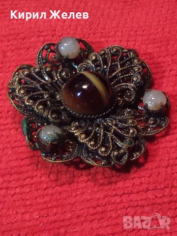 СТАРИННА БРОНЗОВА ФИЛИГРАННА БРОШКА с ЯСПИС и ПЕРЛИЧКИ АРТ ДЕКО 1921, снимка 5 - Други - 30701223