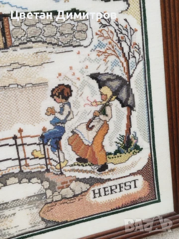 Винтидж холандски гоблен, ръчно изработен , снимка 8 - Гоблени - 51420057