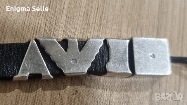 Кожена каишка със сребърен надпис 925 проба  Emporio Armani, снимка 3 - Гривни - 51370969