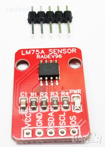 Сензор за измерване на температура LM75A + рейка, Ардуино / Arduino