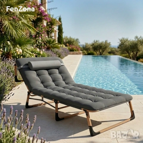 Сгъваемо къмпинг легло с матрак (180 см) – Регулируем градински шезлонг с възглавница