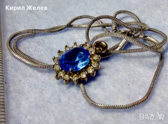 ПОСРЕБРЕНИ МЕДАЛЬОН и ЛАНЧЕ КОЛИЕ БЛАГОРОДНА СТОМАНА с ЮВЕЛИРНО ФАСЕТИРАН СИН и БЯЛ ЦИРКОН 49781, снимка 6 - Колиета, медальони, синджири - 50191769