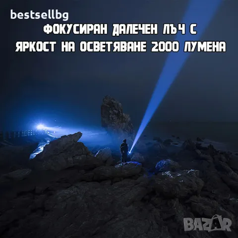 Мощен лазерен фенер акумулаторен лед ръчен прожектор Power Bank зарядно, снимка 3 - Къмпинг осветление - 47661899