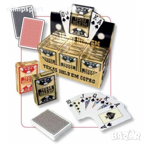 Карти за игра Copag Texas Hold'em двоен Jumbo индекс 100% plastic  Черен или червен цвят на гърбовет, снимка 2 - Карти за игра - 37532028