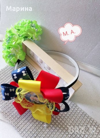 Панделка на Снежанка в червено, синьо и жълто, снимка 7 - Шноли, диадеми, ленти - 34193840