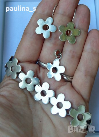 Комплект от сребърни бижута - цветя проба 925 