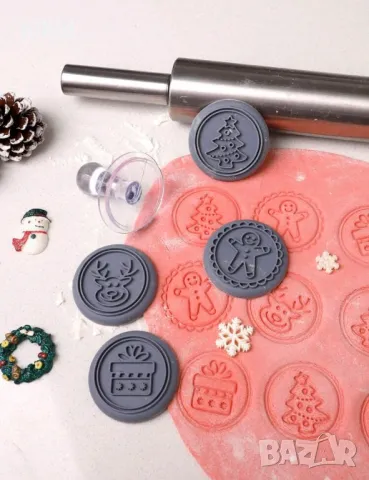 4 бр коледни печати коледен печат силиконови за тесто сладки фондан бисквитки