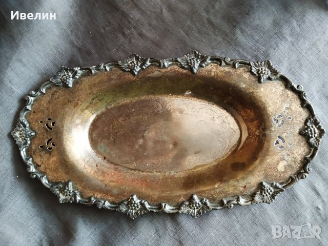 посребрена месингова чиния,плато арт деко , снимка 2 - Антикварни и старинни предмети - 29575999