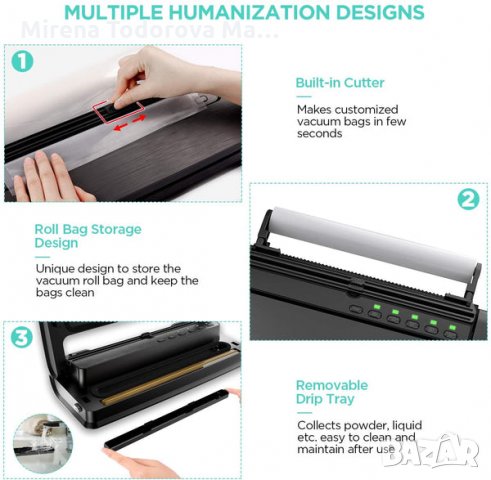 Вакуумна машина ABOX, Запечатване на храни 5 в 1, Вградена резачка, снимка 3 - Други - 35651000