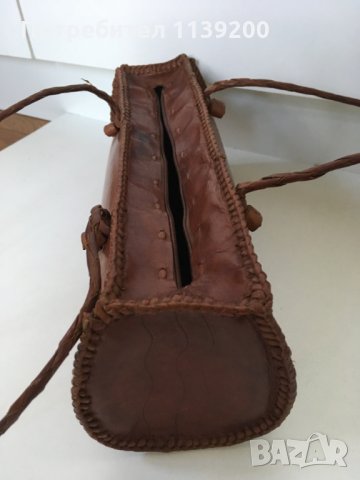 Винтидж френска чанта от 60-те естествена кожа цвят коняк, снимка 5 - Чанти - 29939273