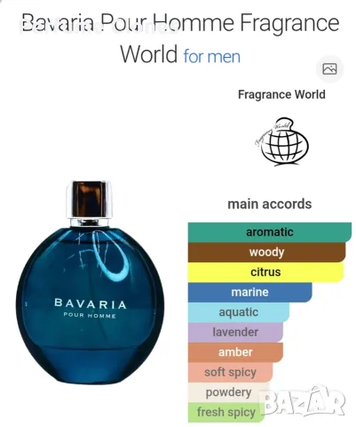 Bavaria Pour Homme 100ml EDP Fragrance World , снимка 3 - Мъжки парфюми - 55949008