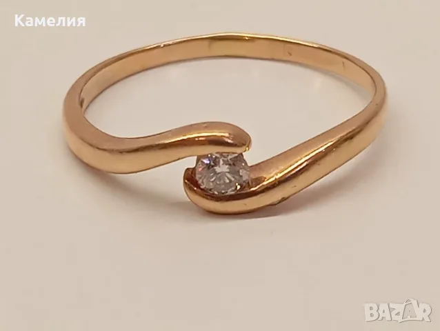 Руско злато. Пръстен с брилиант, снимка 5 - Пръстени - 55884488