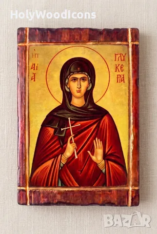 Дървена икона Света Мъченица Гликерия – Ръчна изработка, снимка 6 - Икони - 56127132