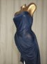 М Елегантна Тъмно синя еластична,рокля с един ръкав, снимка 2
