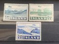 224. Исландия 1952 ~ AFA: 279-281 “ Изгледи. Airmail - Самолети над планините”, Mint., снимка 1 - Филателия - 29721756
