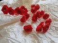 Фуркети червен роза от плат, снимка 1 - Аксесоари за коса - 38017041