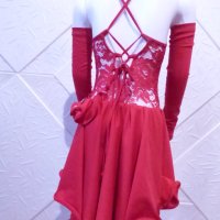 Детска рокля за спортни танци в червен цвят и гол гръб, снимка 7 - Детски рокли и поли - 42805133