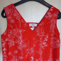 Къса, разкроена рокля с лен NEXT. Червена с флорален десен, снимка 1 - Рокли - 29118132