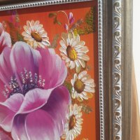 Картина "Цветен разкош" - маслени бои върху платно с дървена подрамка , снимка 2 - Картини - 30843452