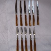 6 бр нож и 5 бр вилица солинген с дръжка цвят кехлибар, снимка 4 - Други стоки за дома - 30718145