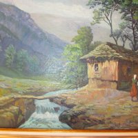 Стара картина ,Виктор Попов селски пейзаж,маслени бои,картонбои, снимка 8 - Картини - 35502034