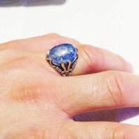 мъжки сребърен пръстен, стар голям сребърен османски пръстен с голям син камък, турски пръстен, снимка 1 - Пръстени - 35483081