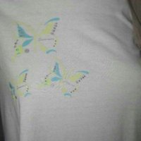 Бяла тениска с украса от пеперуди и камъчета👕🍀L р-р👕🍀, снимка 2 - Тениски - 30194489
