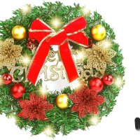 Коледен венец Mеrry Christmas с панделка, снимка 1 - Декорация за дома - 42910787