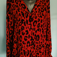 Дизайнерска риза в животински принт в червено Amisu / голям размер , снимка 4 - Ризи - 44583846