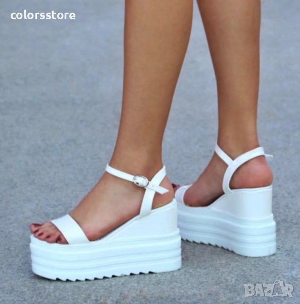 Сандали на платформа - бял лак - SJN57, снимка 1