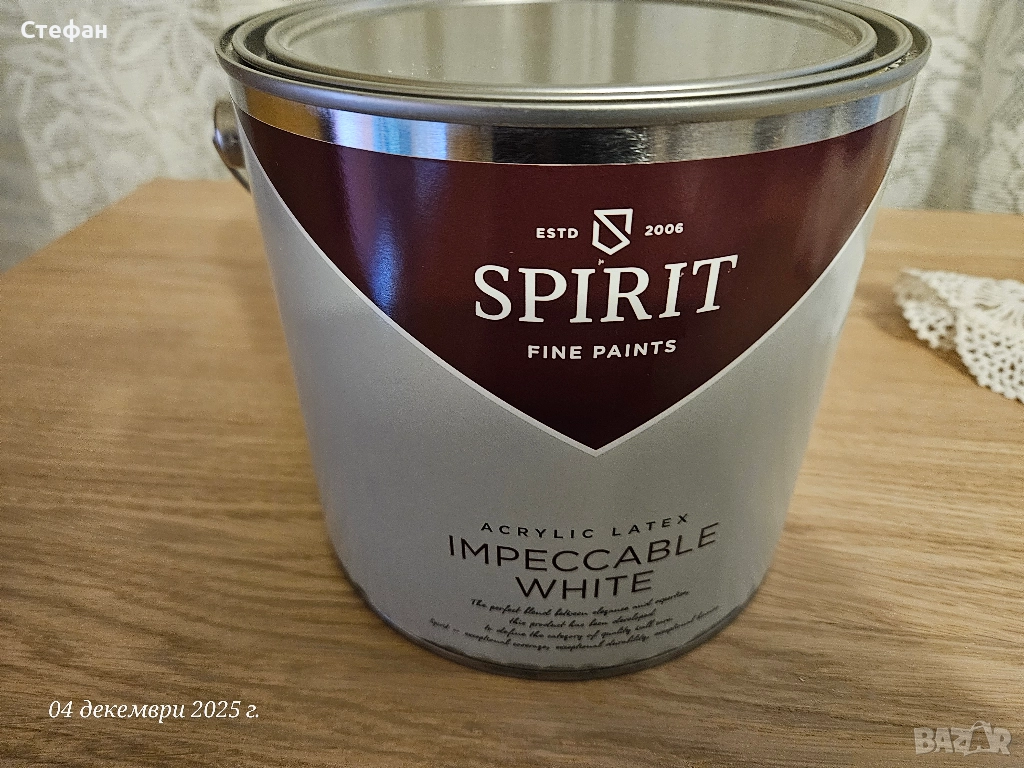 Интериорна боя Spirit Acrylic Latex Impeccable White 2,5л бяла, снимка 1