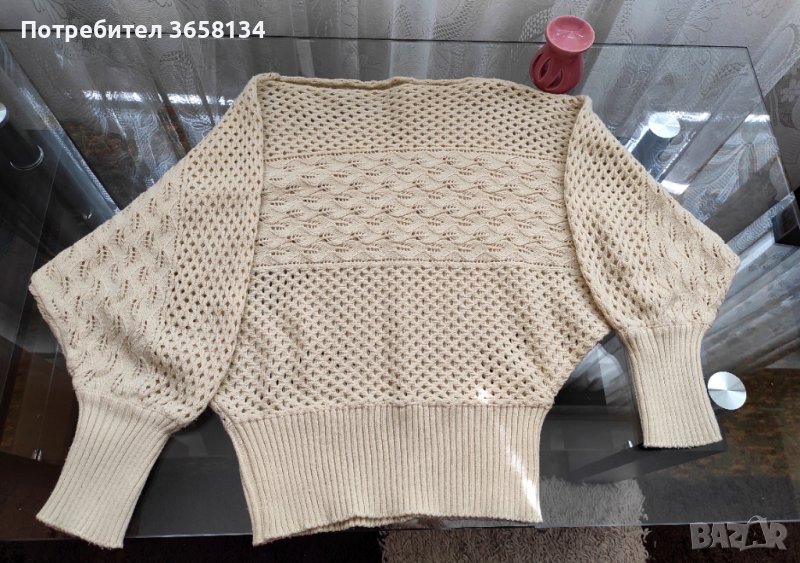 Дамски бежов пуловер, S размер, снимка 1