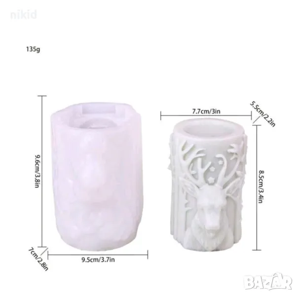 3d Елен цилиндър коледен Коледна свещ силиконов молд форма фондан шоколад гипс смола , снимка 1