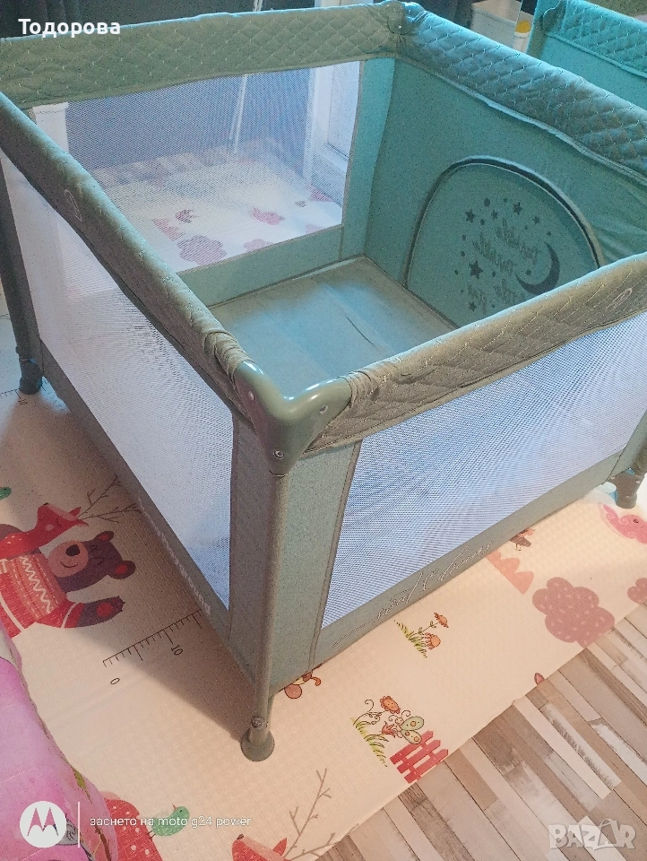 Детска кошара за игра Lorelli Sunny Playground цвят Iceberg Green Star, снимка 1