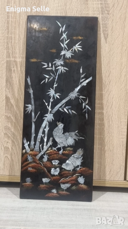 Картина, Китайска живопис върху лакирано дърво с инкрустация от седеф, снимка 1