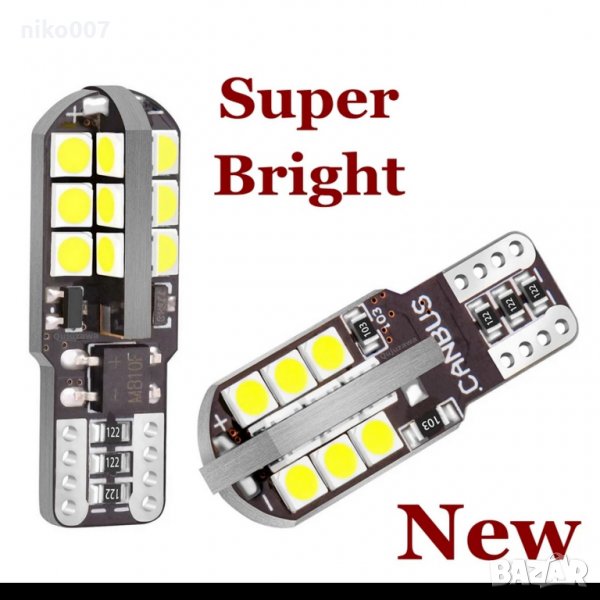 Нов модел супер силни W5W T10 led крушка-габарит-интериор-дневни светлини, снимка 1