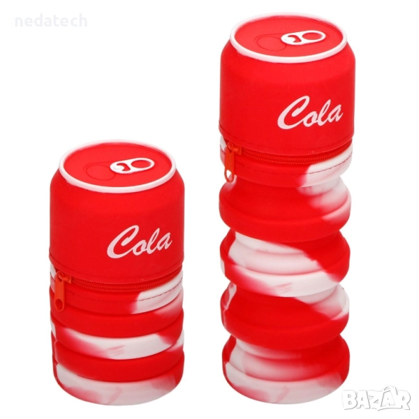 Силиконов сгъваем несесер Cola, Червен,  Ø6.5x12см., снимка 1