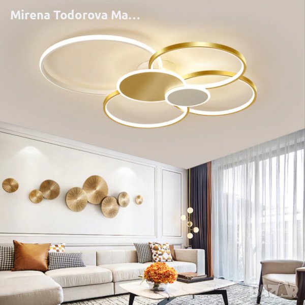 Лед полилей с дистанционно в златен, снимка 1