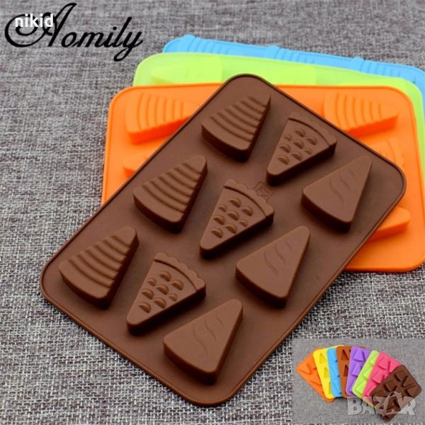 Резен парче торта пица диня триъгълник силиконов молд форма фондан шоколад бонбони гипс смола, снимка 1