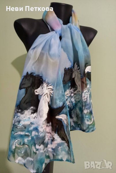 Рисуван копринен шал ВИХРОГОНИ, снимка 1