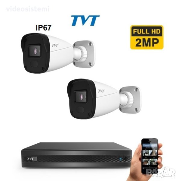 TVT Full-HD комплект за видеонаблюдение Висококачествено изображение, дори и в нощен режим, снимка 1