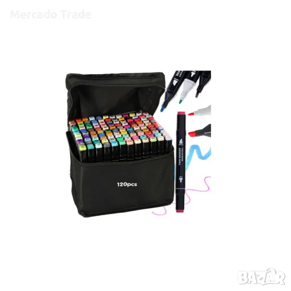 Комплект маркери за рисуване в калъф, двустранни, 100бр. , снимка 1