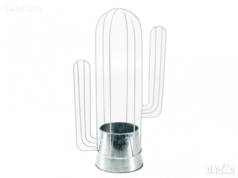 Метална кашпа за декорация Cactus Сив&Бял, снимка 1