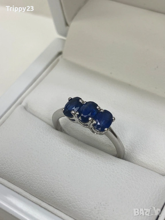 💎 Елегантен Premium пръстен с три камъка — Виетнамски Cobalt Blue Spinel, снимка 1