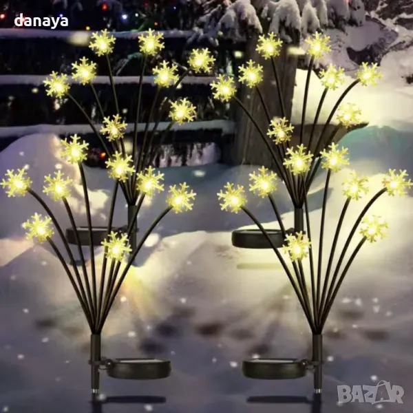 5448 Градинска соларна лампа с 8 люлеещи снежинки, 75 см, снимка 1